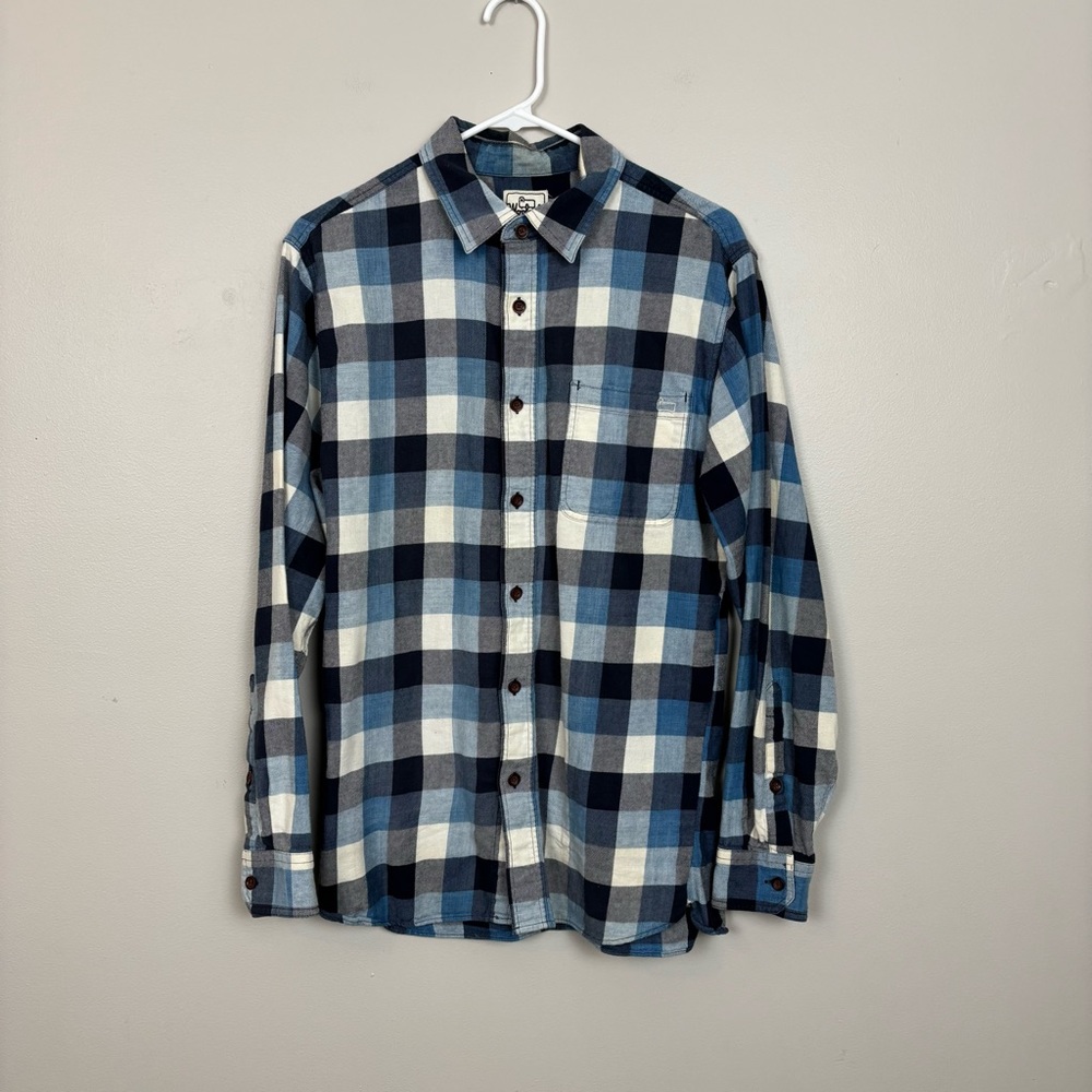 Woolrich Shirt Mens Medium Blue White Plaid Lightweight Button Front Flannel
